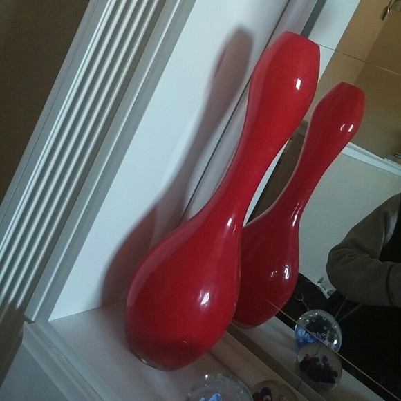 VINTAGE VASE HAND BLOWN GLASS RED MODERN ART CONTEMPORARY HOME DECOR - Picture 2 of 2